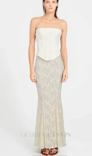 vintage ivory embroidered strapless corset skirt suit Gloria Lanvin