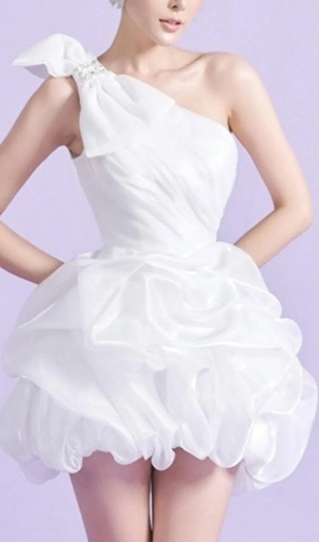WHITE ONE SHOULDER BOWKNOT MINI DRESS Gloria Lanvin